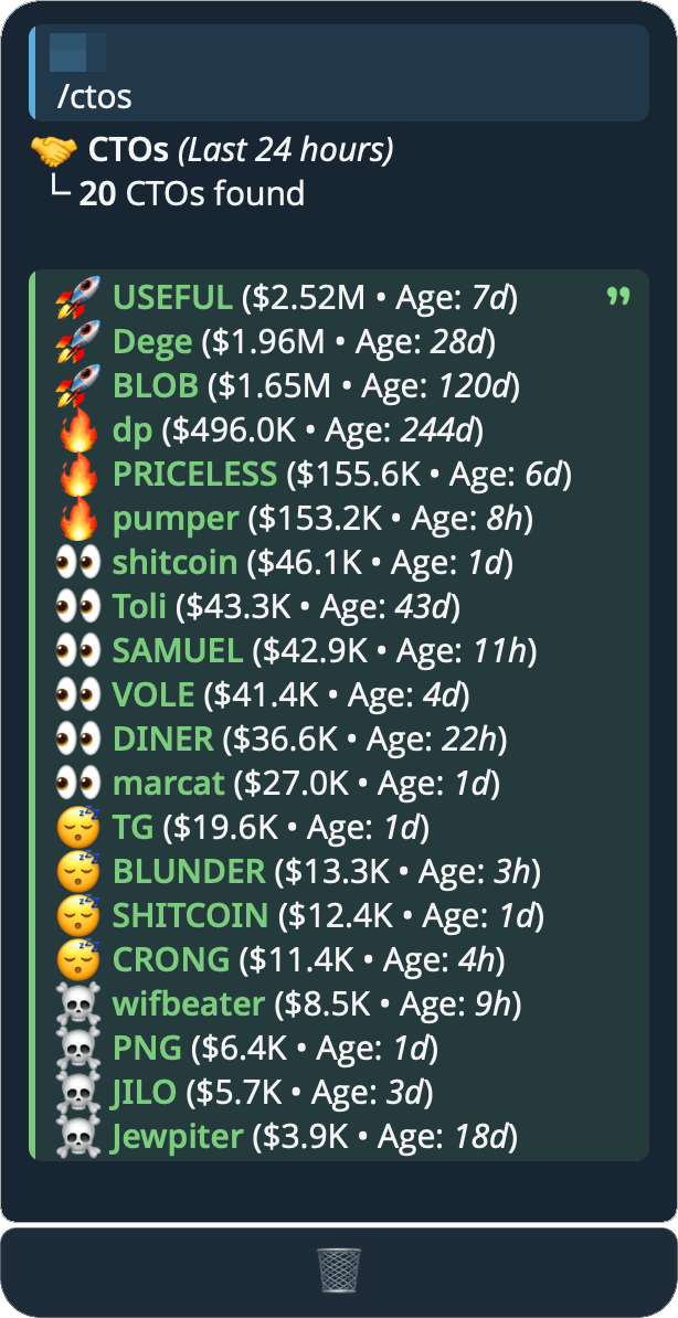 An example community take-over listing