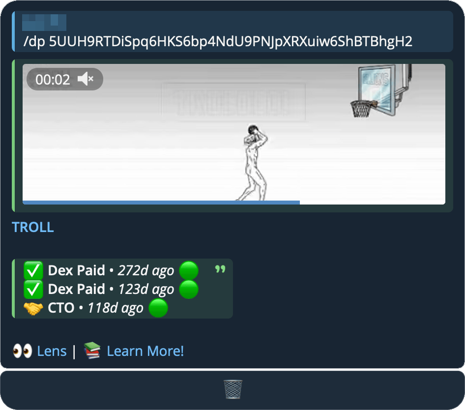 The DEX paid check for a token, showing whether its DEX Screener profile is paid