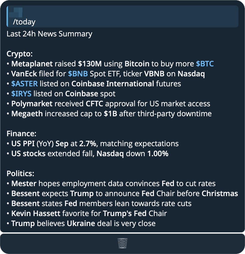 A news summary: the latest headlines for a coin condensed into bullet points